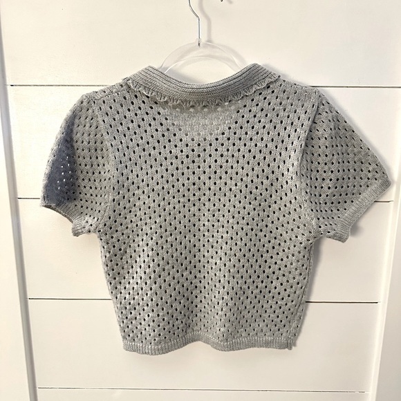 Y2K VINTAGE LIZETTE COLLECTION scallop collar crop grey woman acrylic sweater L - Picture 2 of 12